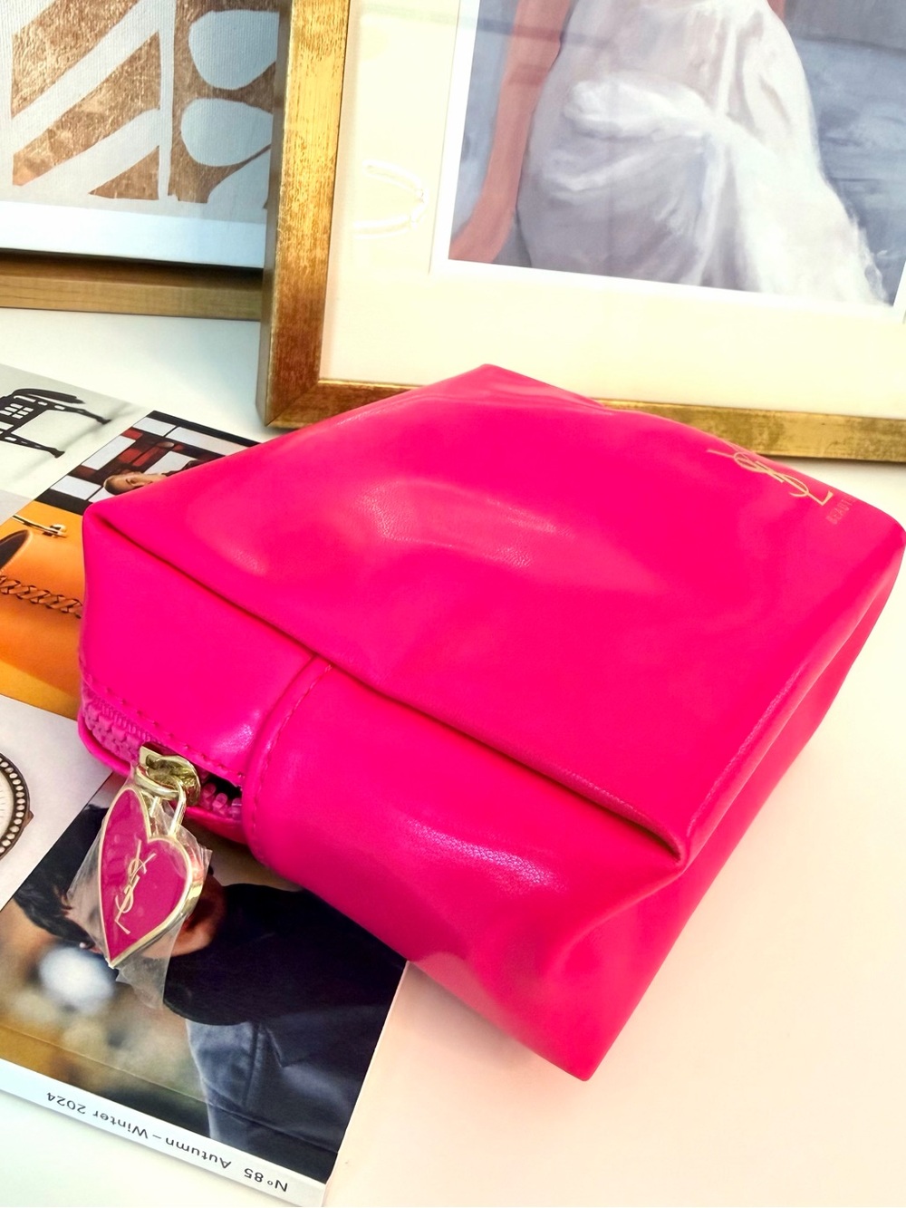 YSL Fuchsia Cosmetic Bag Heart Zipper - Picture 2 of 9